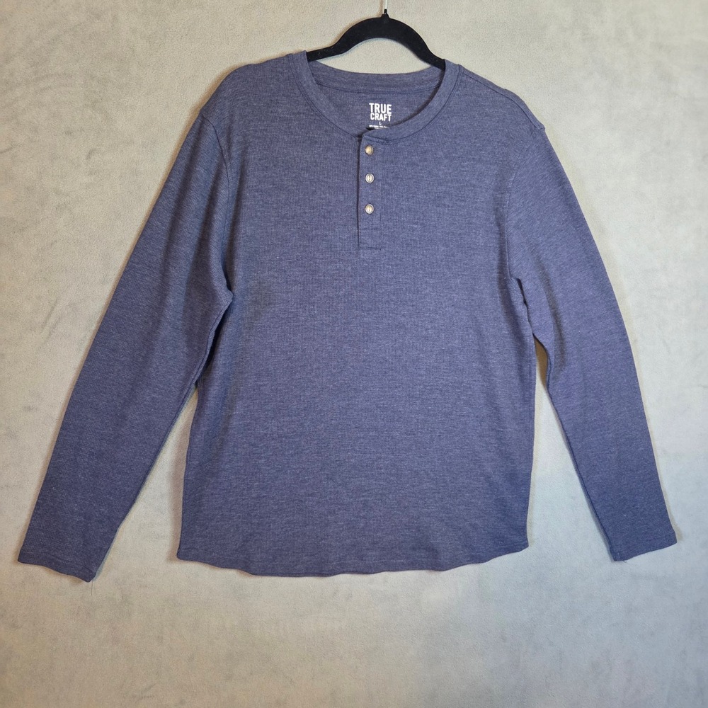 True Craft Henley Shirt Men's Large Thermal Waffle Knit Casual Preppy Comfy
